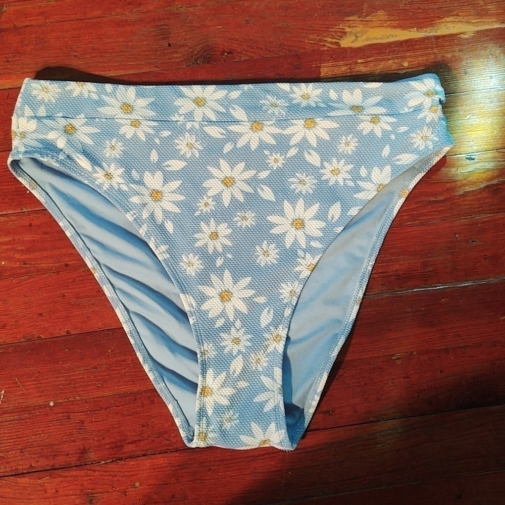 Xhilaration Light Blue White Daisy Print High Leg High Waist Bottoms Sz XL NWT